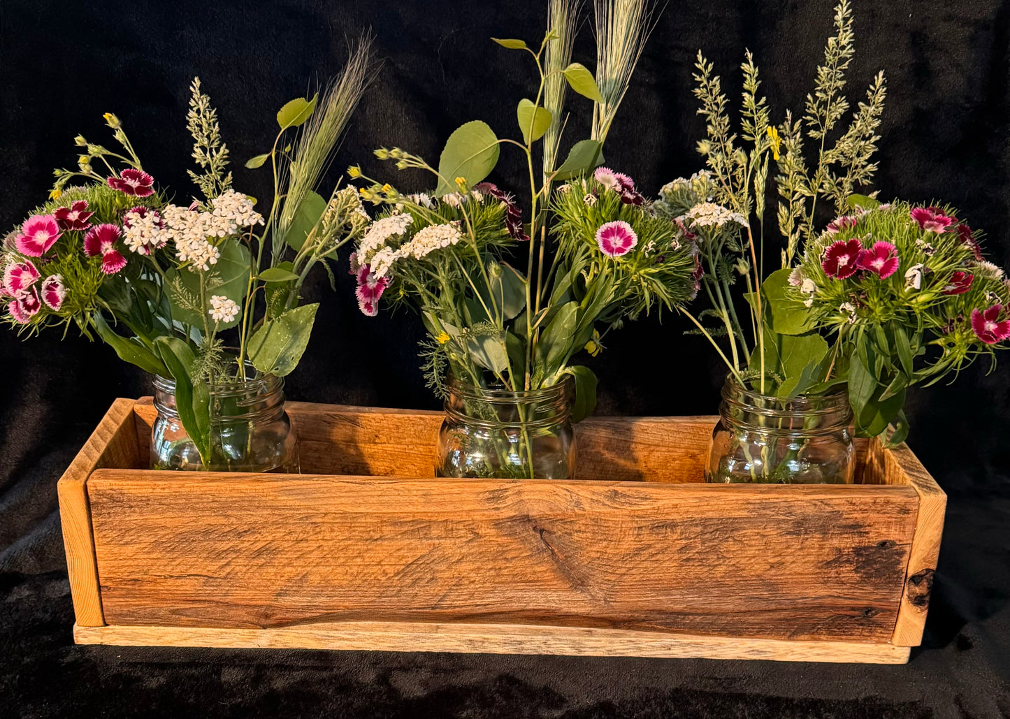 Rustic Wood Box With Mason Jars