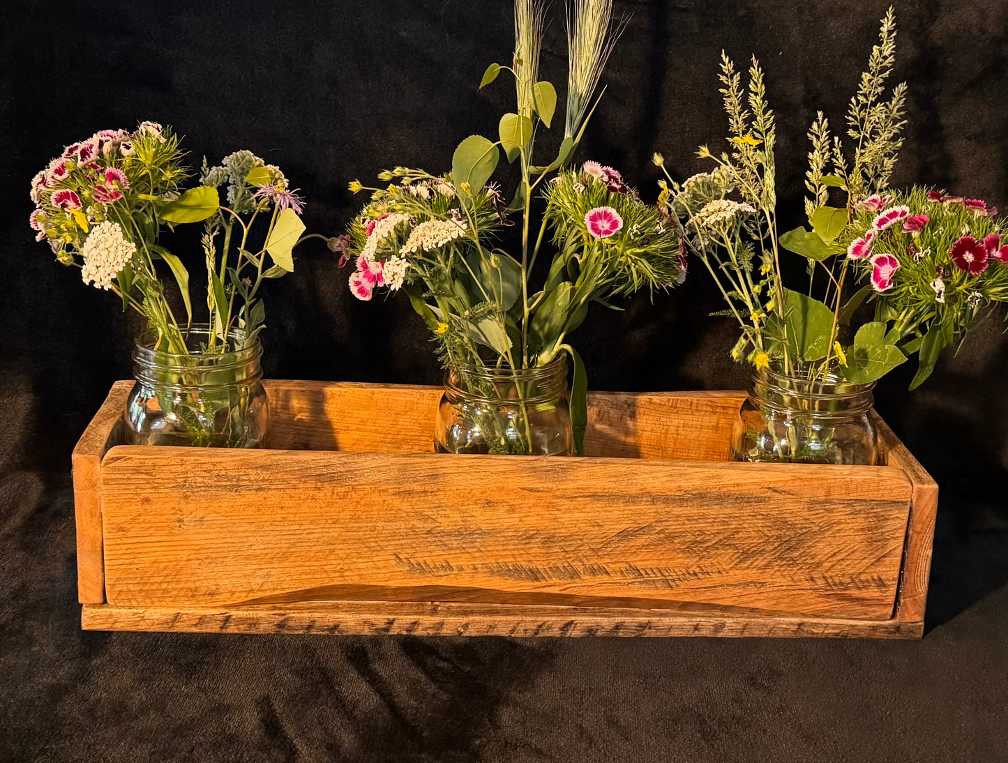 Rustic Wood Box With Mason Jars